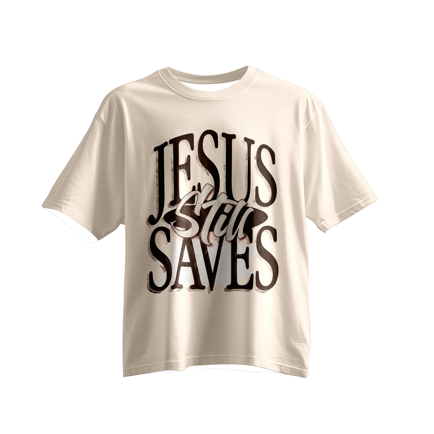 "Jesus still saves" Brown tee
