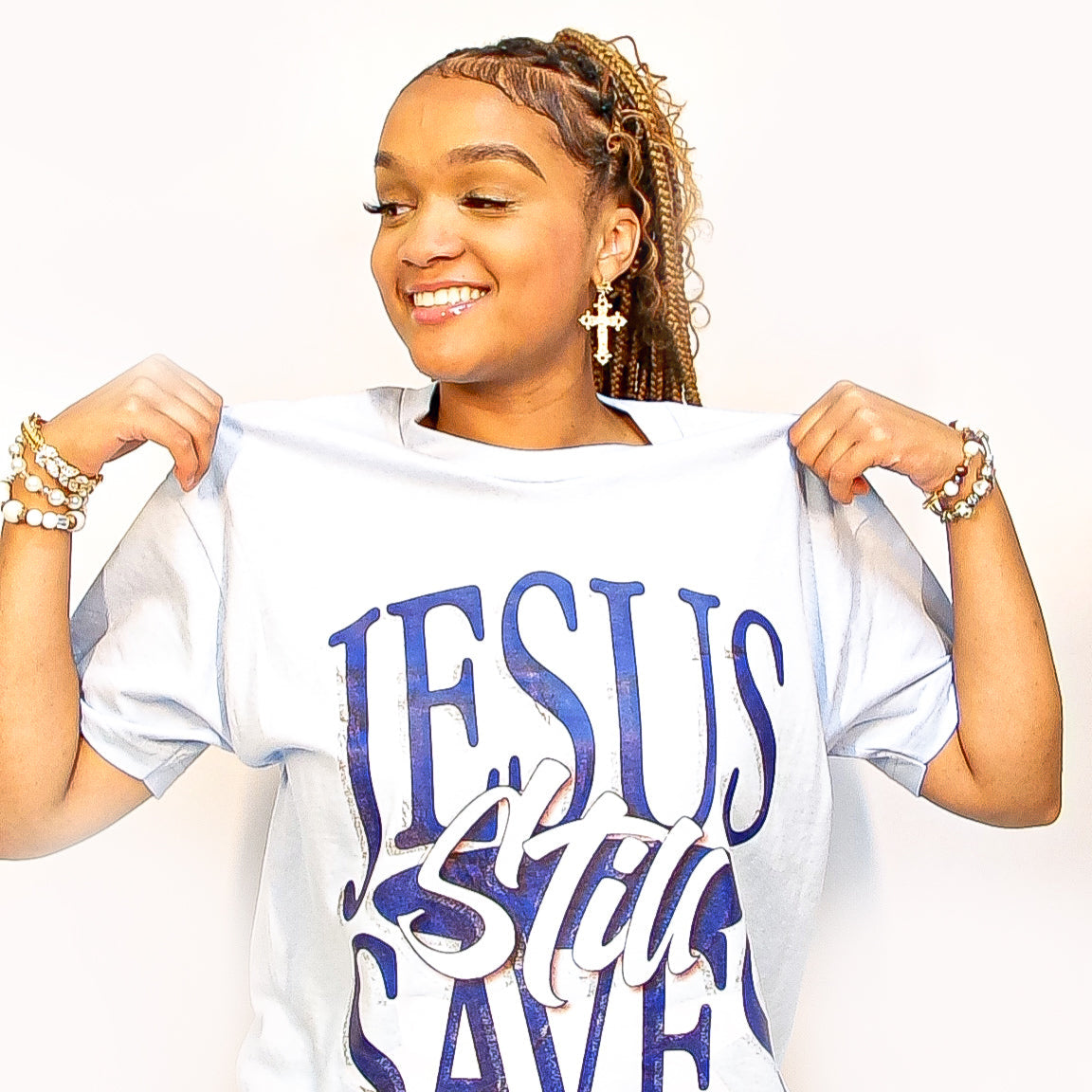 "Jesus still saves" Baby blue