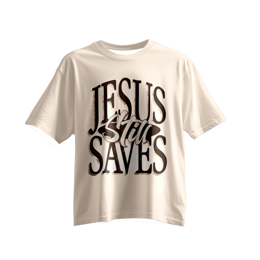 "Jesus still saves" Brown tee